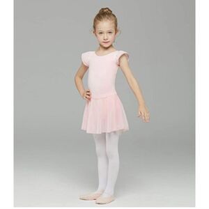 Toddler Girl Light Pink Cap Sleeve 2-in-1 Dance Ballet Tutu Leotard Bodysuit 4-5